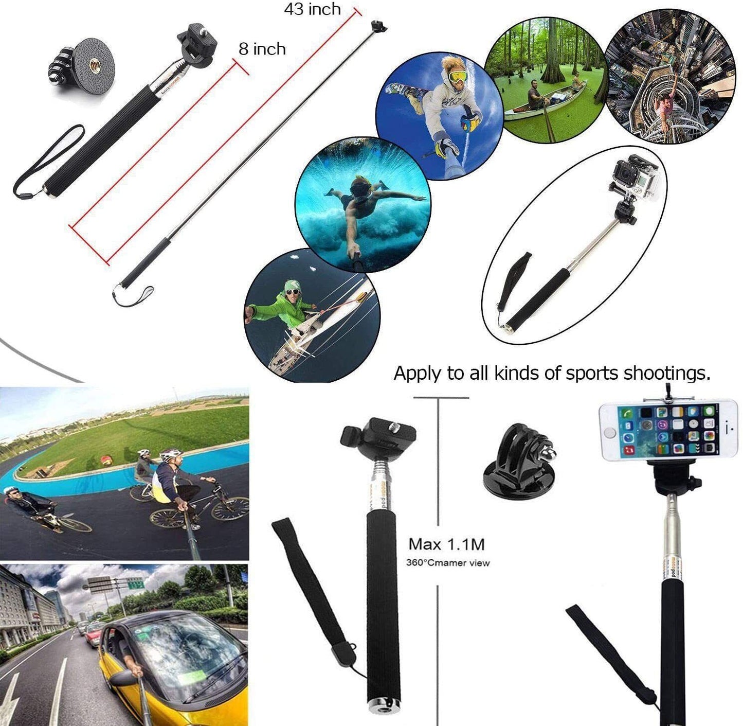 120pcs Accessories Pack Case Chest Head Float Monopod GoPro Hero 8 7 6 5 4 3+