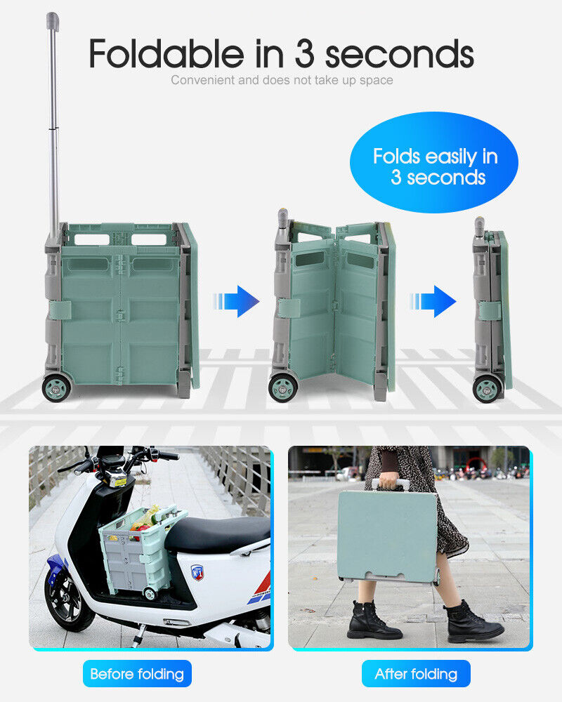Shopping Trolley Cart Foldable Camping Cart Grocery Basket 360° Wheels with Lid