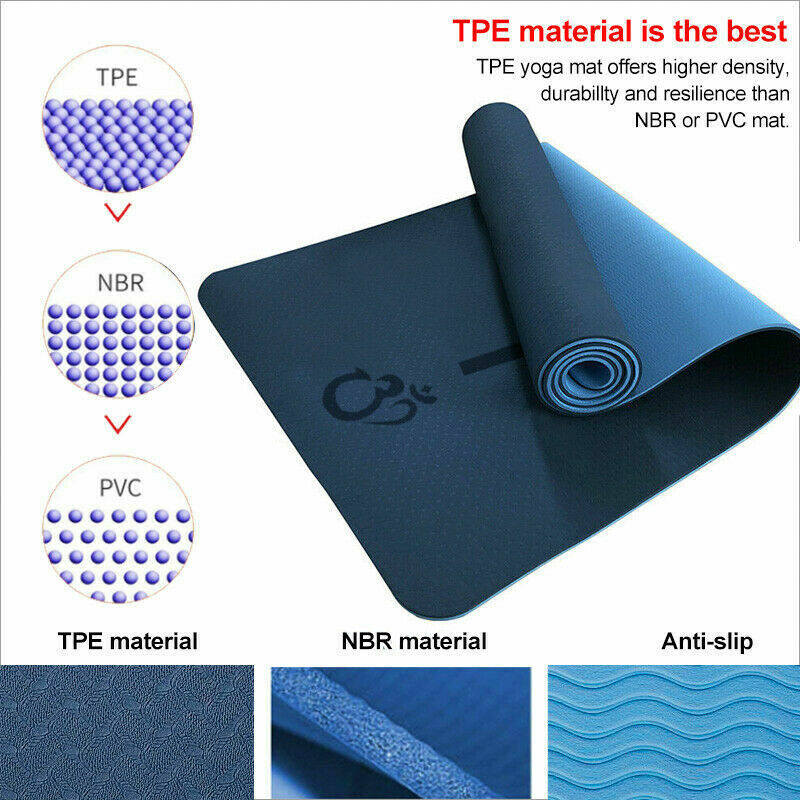 TPE Yoga Mat Eco Friendly Exercise Fitness Gym Pilates Non Slip Dual Layer AU