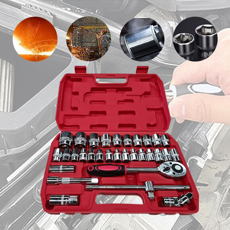 32Pcs CRV Socket Set 1/2in Ratchet Sleeve Wrench Quick Release Spanner Auto Re