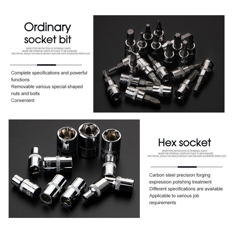 53PCS Deep Socket Set Metric Wrench CRV 1/4" Drive Flexiable Extension Bar Tools