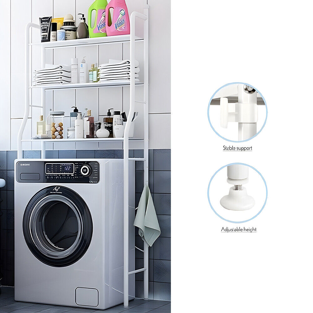 3 Tier Over Washing Machine Storage - Bathroom Laundry Toilet Shelf