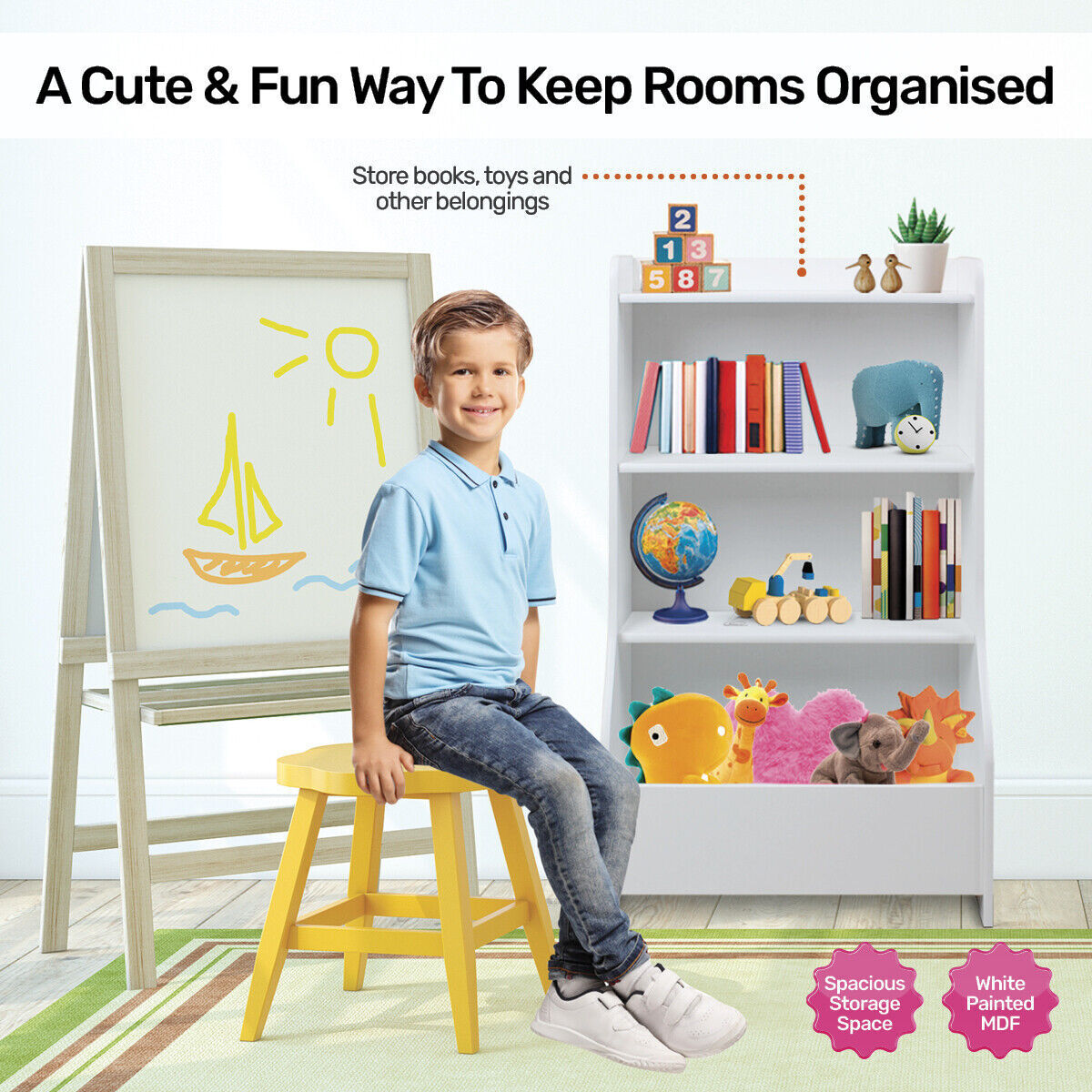 NEW Kids White Bookcase & Storage Spacious Stylish Shelving 88 x 50cm Au