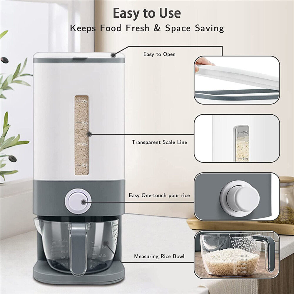 Auto Plastic Dry Food Storage Container Airtight Cereal Rice Lid Box Dispenser