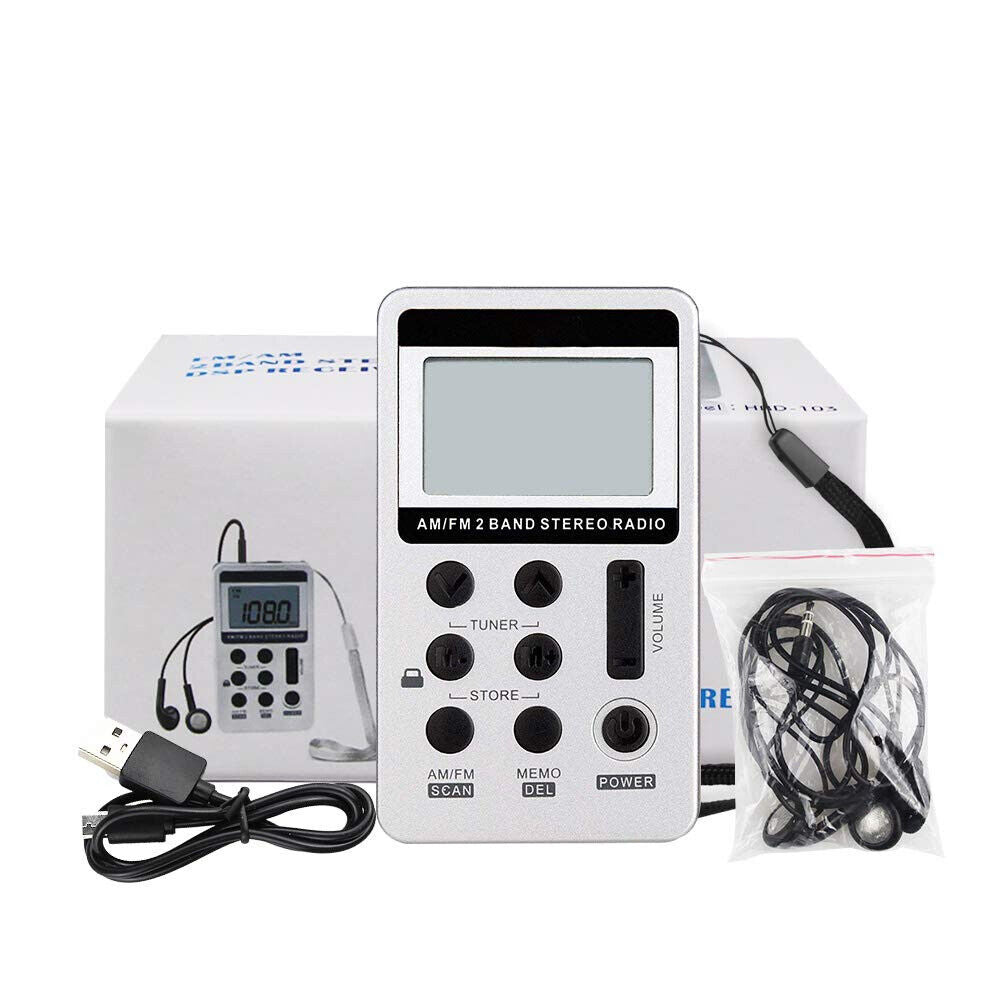 FM/AM Mini Radio Pocket Receiver Portable Digital LCD Stereo Earphone Set USB AU