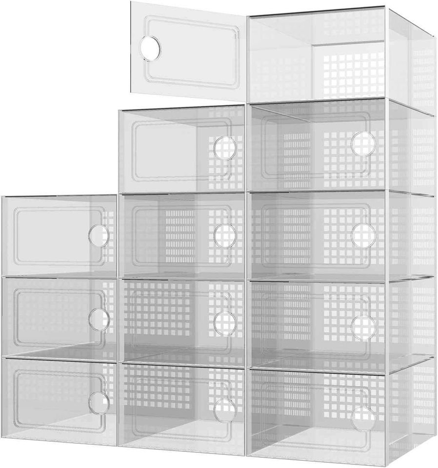 12Pcs Shoe Box Storage Case Organizer Foldable Stackable