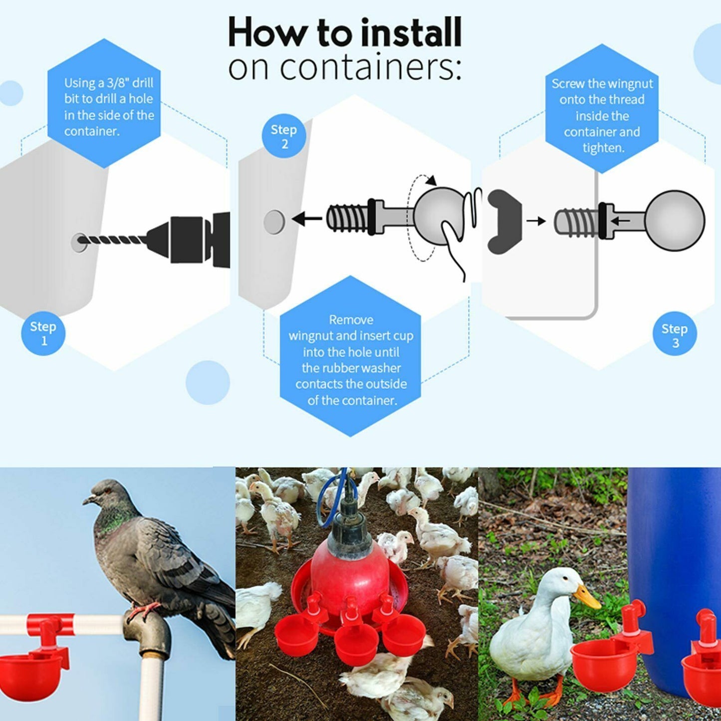 Automatic Chicken Water Cup Waterer Poultry Drinking Bowl Feeder Drinker