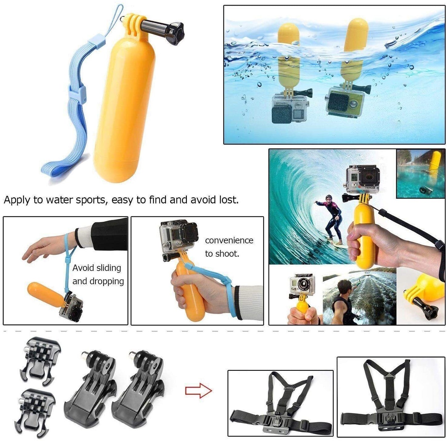 120pcs Accessories Pack Case Chest Head Float Monopod GoPro Hero 8 7 6 5 4 3+