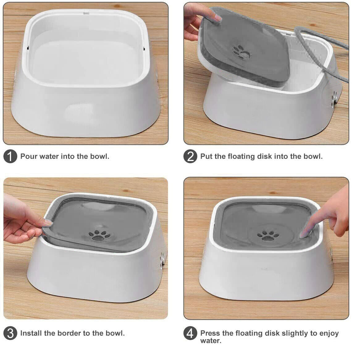 1.5L Pet Dog Cat Water Bowl No Spill Slow Feeder Dispenser Dust Free Non-Skip
