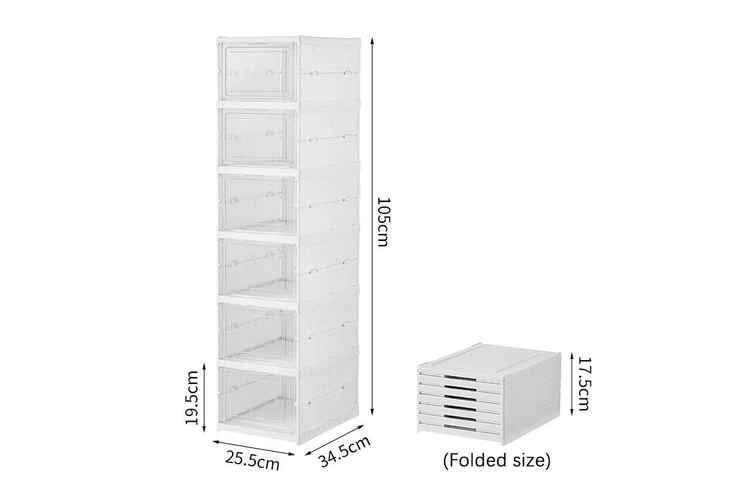6 Layers Shoe Box Storage Case Clear Boxes Foldable Stackable Transparent Organizer