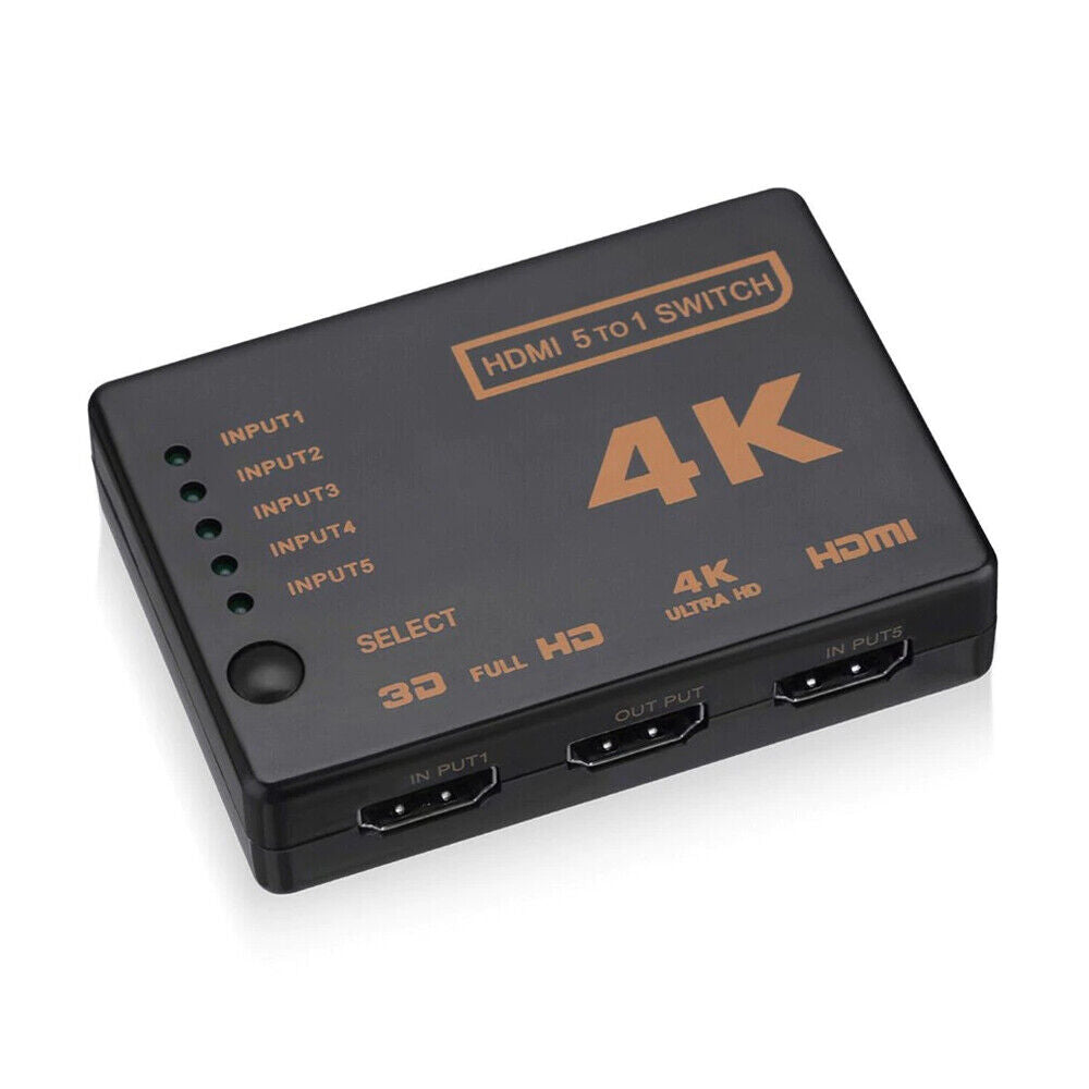 4K Ultra HD HDMI Switch Splitter HDTV Auto 5 Port IN 1 OUT Remote Control 1080P