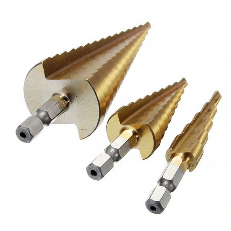 3Pcs Large HSS Speed Steel Step Cone Drill Titanium Bit Set Hole Cutter BIT