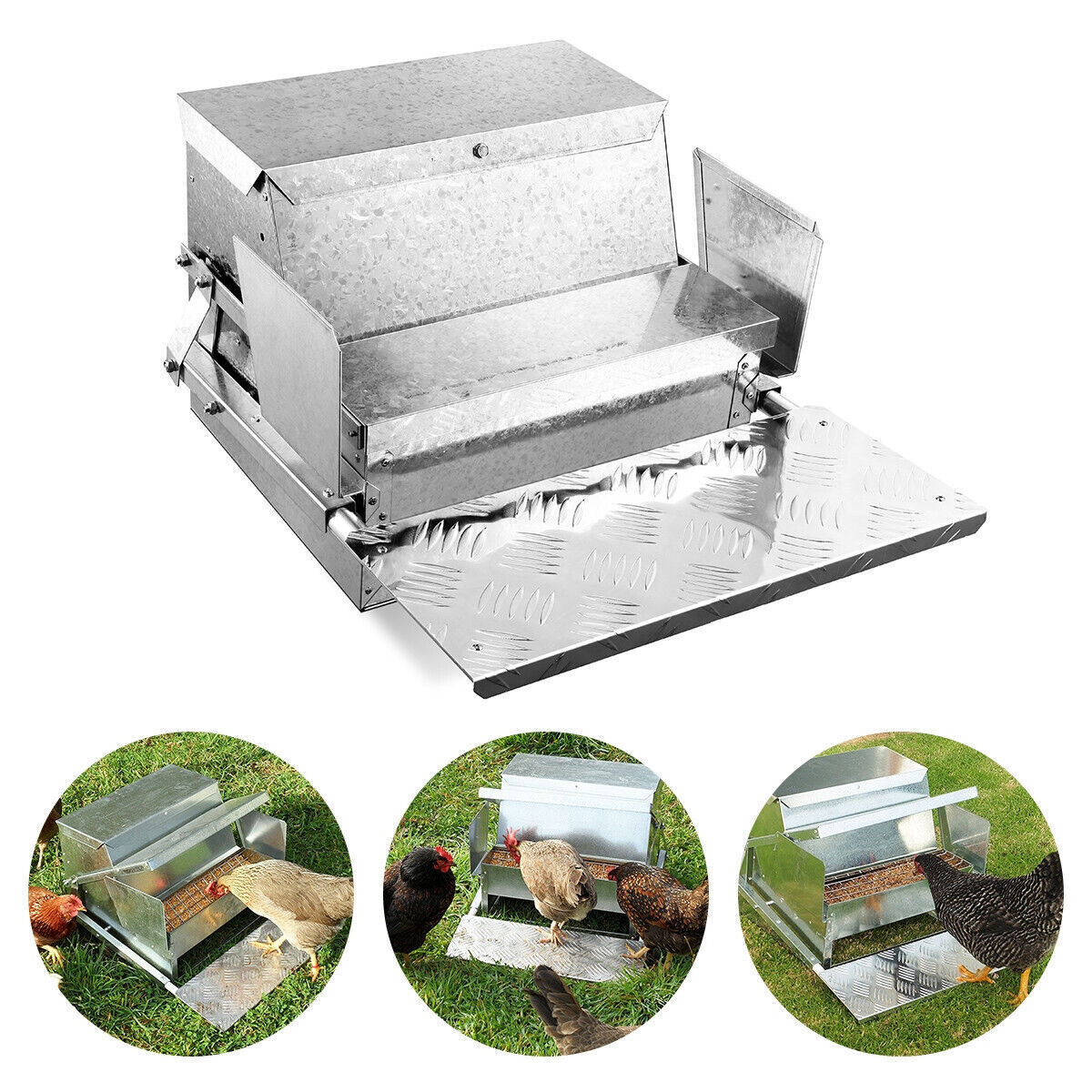 20LBS Auto Automatic Chicken Feeder Galvanized Poultry Chook Treadle Self Coop
