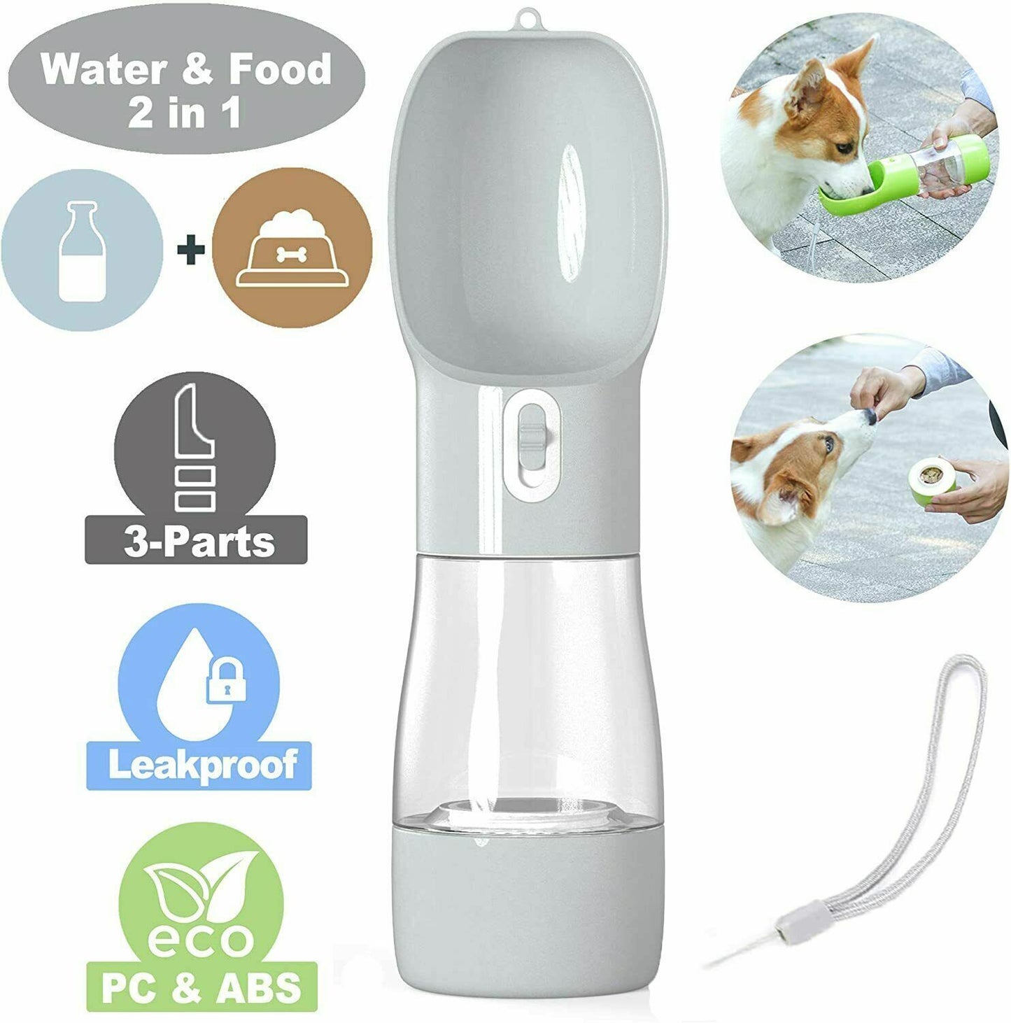 1X 2 IN 1 Portable Water/Food Feeder Bottle Pet Dog Cat Puppy Dispenser Travel