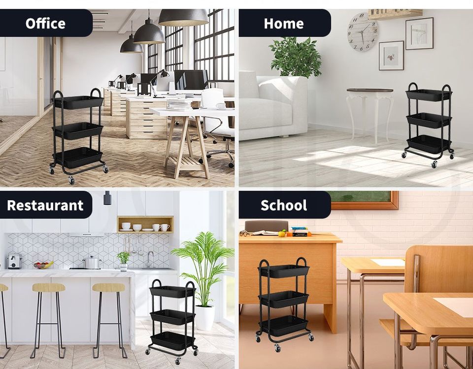 Levede 3 Tiers Kitchen Storage Trolley Cart Steel Rack Shelf Organiser Wheels