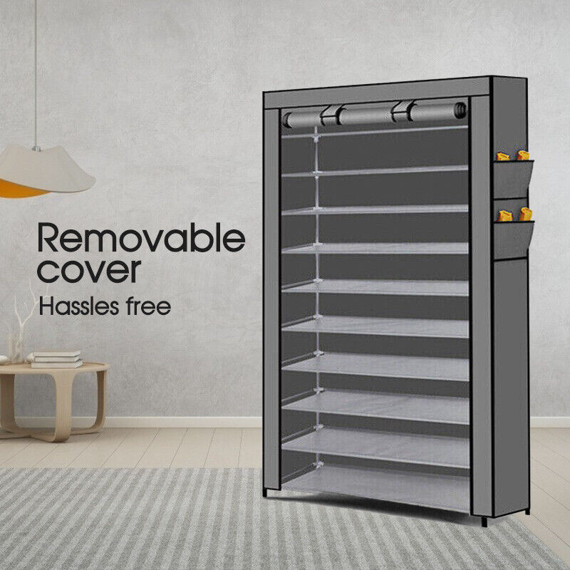 Portable 10 Tier Shoe Rack Storage Cabinet Organiser Wardrobe Cover