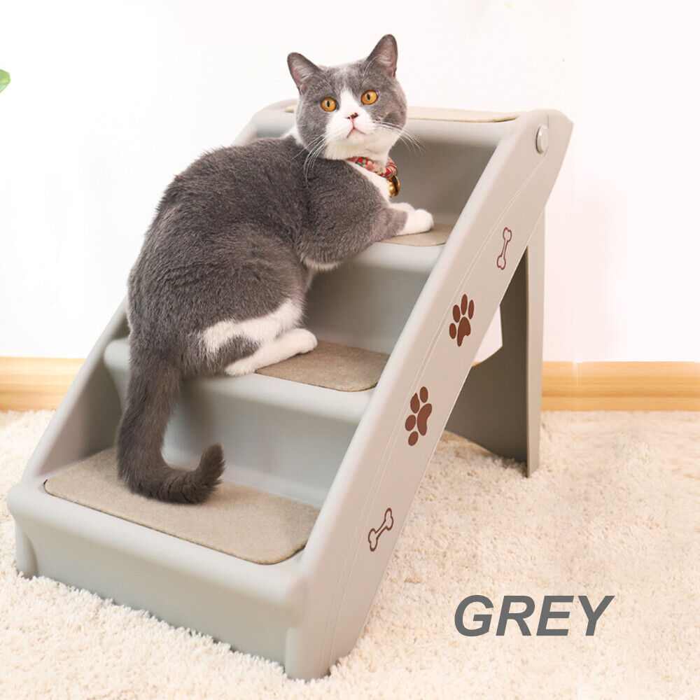 Pet Stairs 3 Steps Portable Cat Dog Ladder w/ Washable Ramp Climb For Pup Play