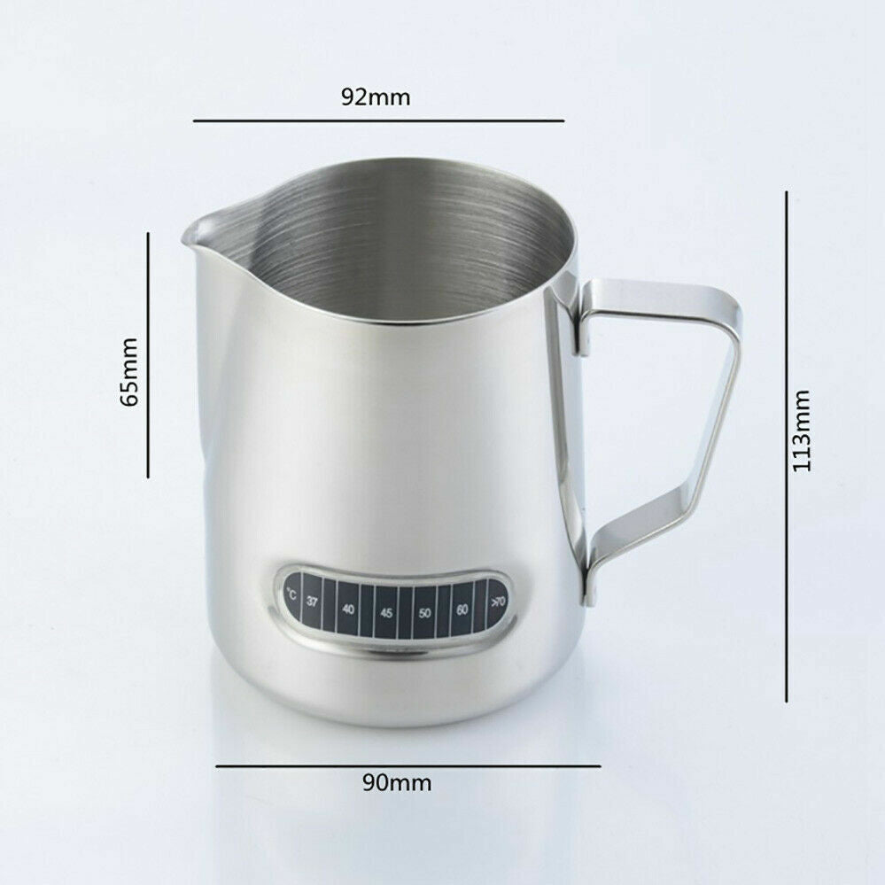 1/2X Stainless Steel 600ml Jug Pitcher Thermometer Coffee Espresso Milk Frothing