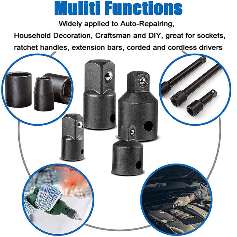 Drill Socket Adapter Set Impact Nut Driver Hex Extension Bit 1/4" 3/8" 1/2" 12Pc