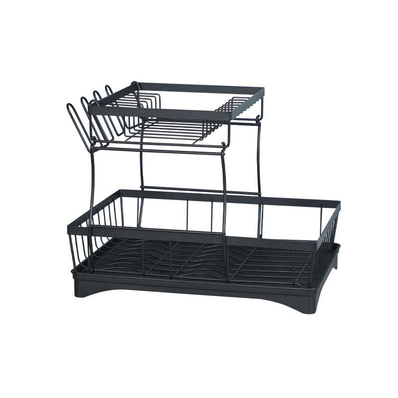 Detachable Dish Drying Rack 2 Tier Drainboard Cutlery Drainer Organizer
