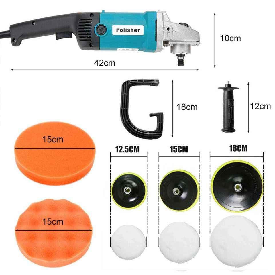 NEW Polisher Car Buffer Pad Electric Machine Tool Kit 6 Speed 1600W 240V 180mm 150mm