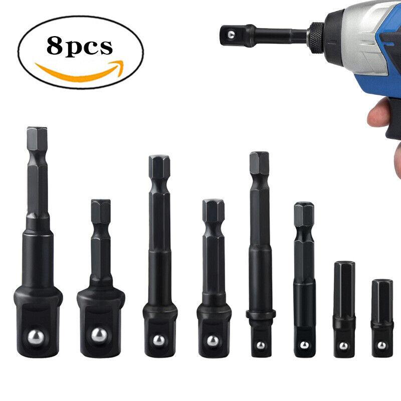 Drill Socket Adapter Set Impact Nut Driver Hex Extension Bit 1/4" 3/8" 1/2" 12Pc