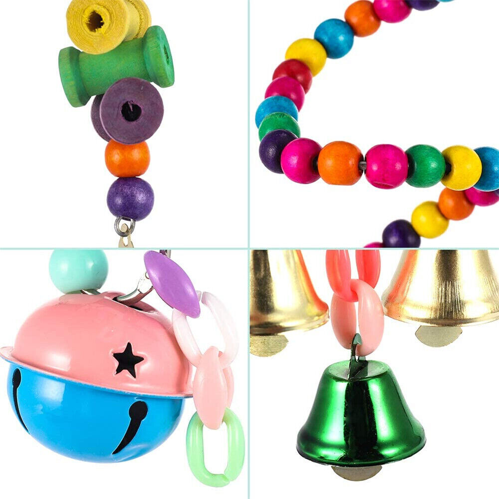 10X Pet Colorful Parrot Bird Rope Cage Perch Bungee Hanging Swing Ladder Toys AU