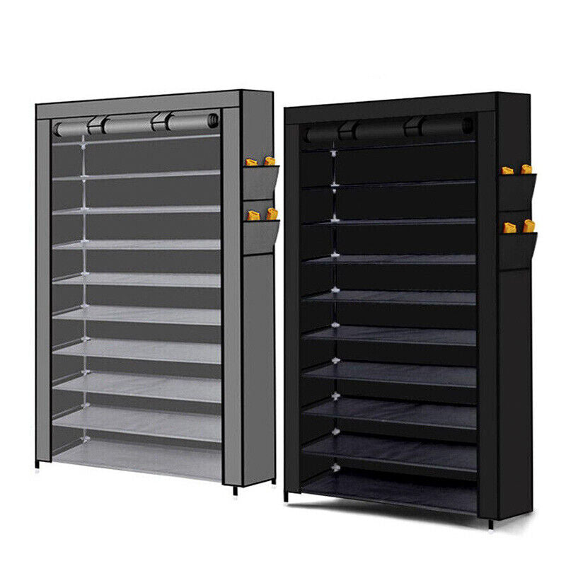 Portable 10 Tier Shoe Rack Storage Cabinet Organiser Wardrobe Cover