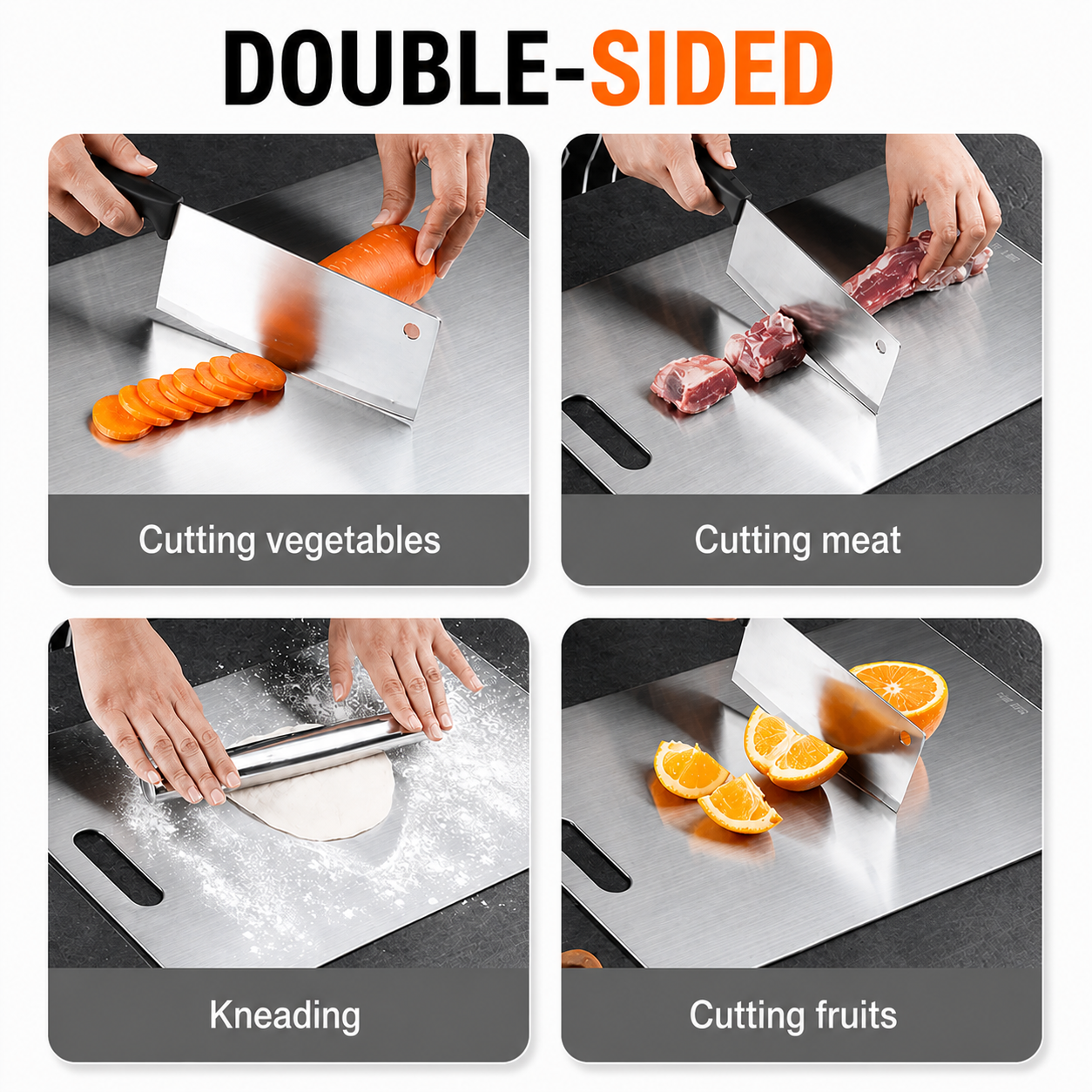 3PCS Metal Cutting Board Set Double Sided Kitchen Chopping Boards
