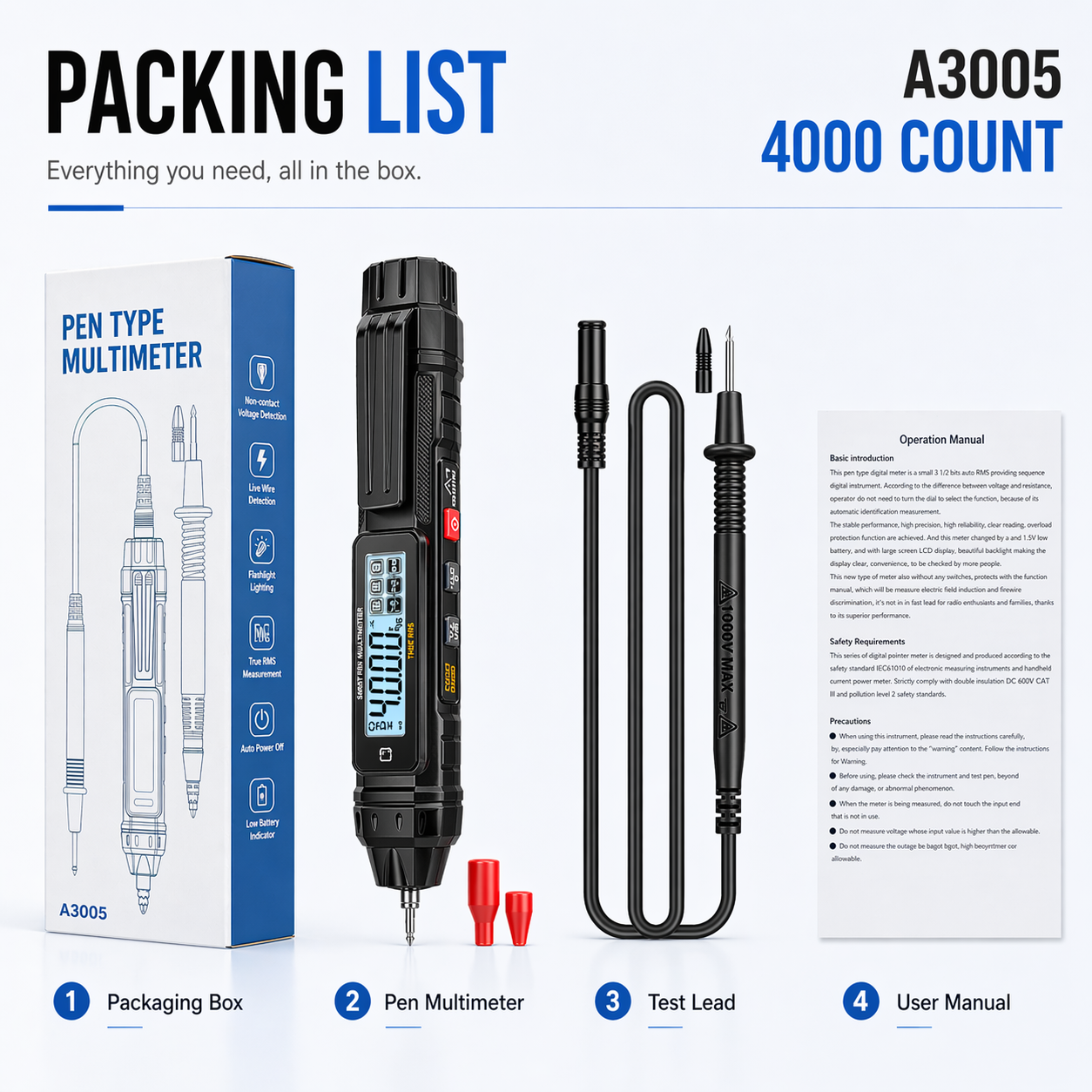 Smart Pen Multimeter NCV AC/DC Voltage Tester True RMS 600V