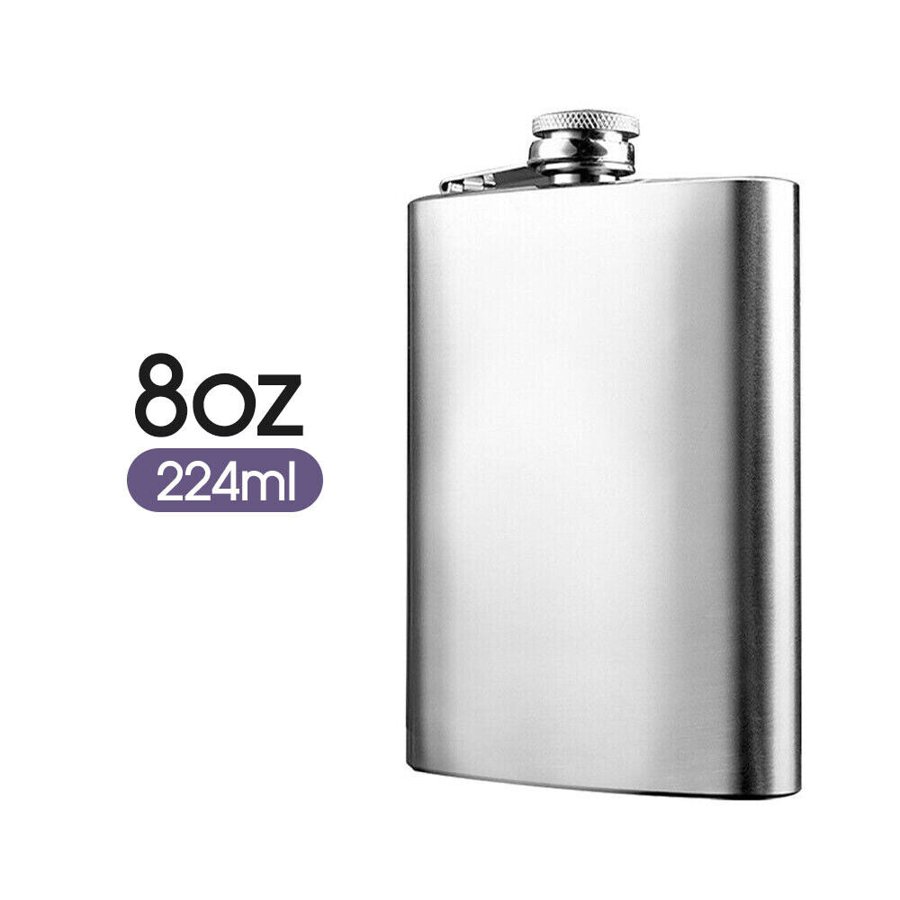 Stainless Steel Hip Liquor Whiskey Alcohol Flask Cap Pocket Wine Bottle 8-18oz