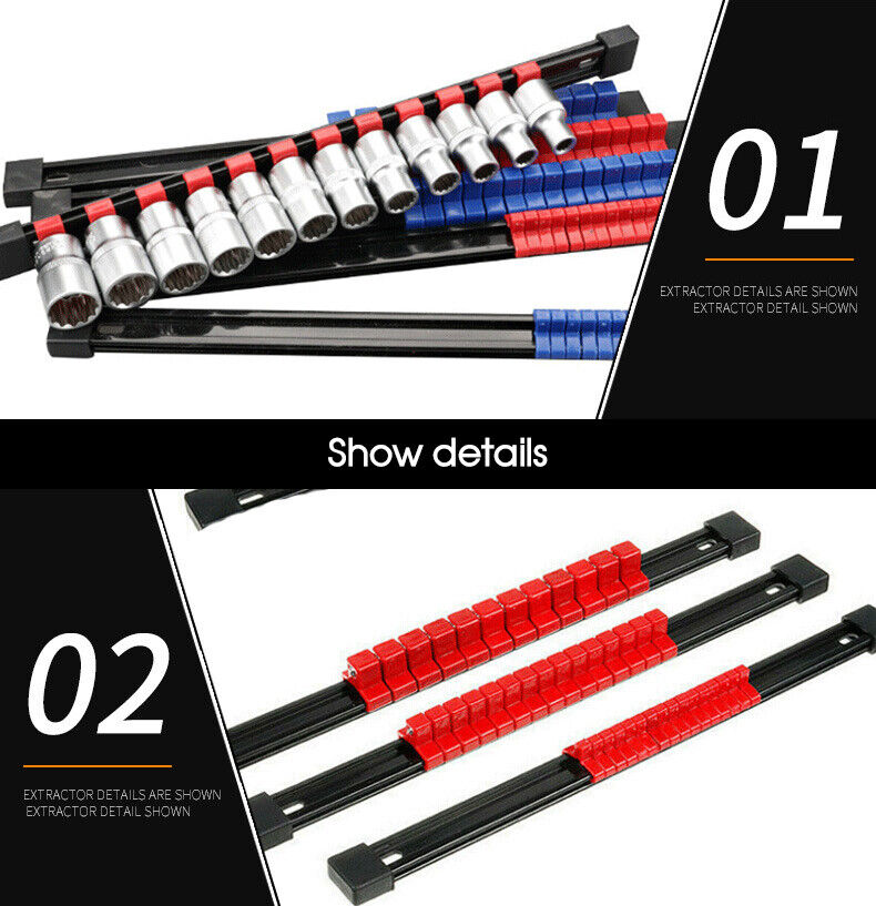 6Pc Socket Holder Sockets Storage Rail Rack Organizer Mountable Sliding AU