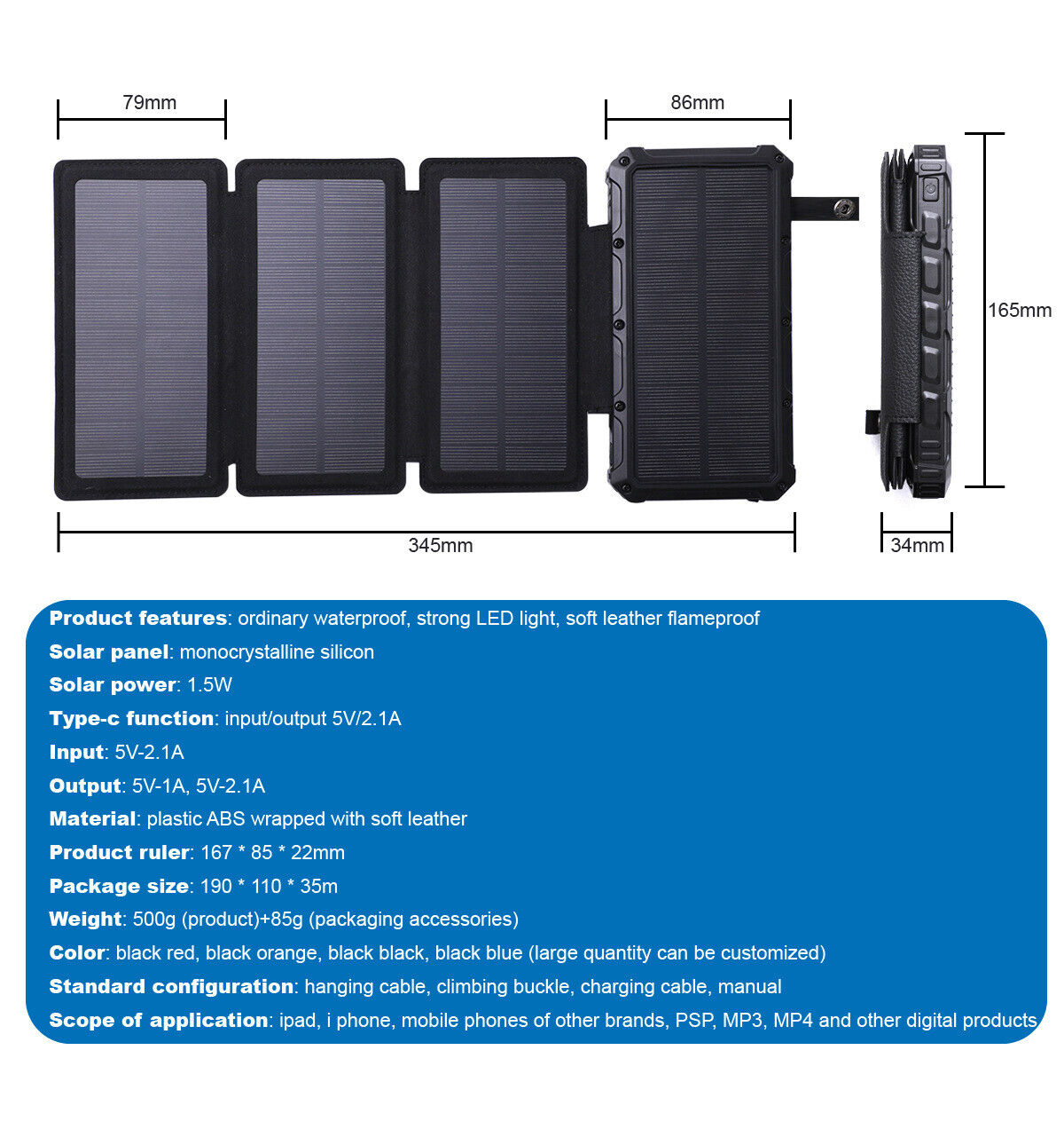 Solar Charging Portable 20000mAh QI Wireless Power Bank Folding panel For Phone