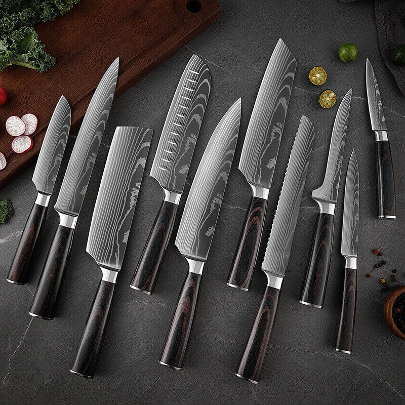8 PCS Kitchen Knives Set Stainless Steel Japanese Damascus Pattern Chef Knife