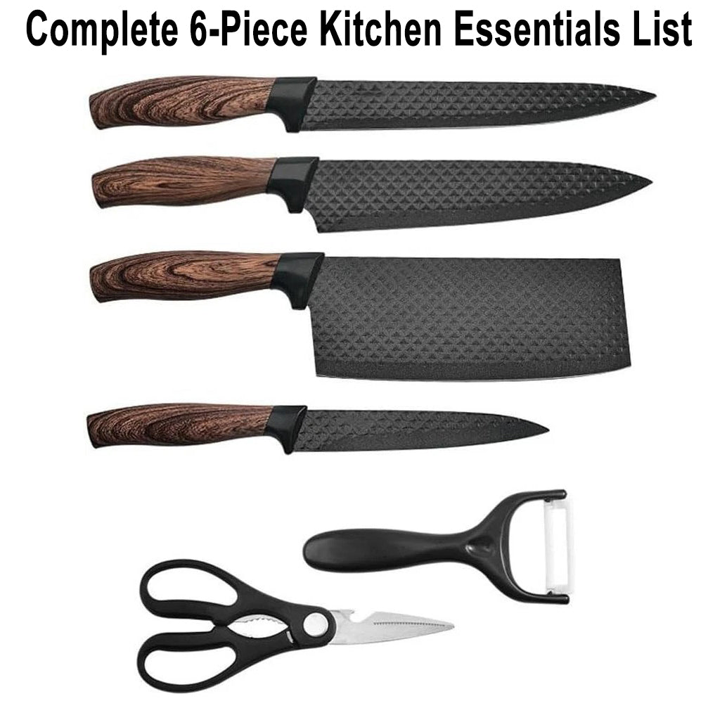 6 Pcs Kitchen Knife Set – High Carbon Steel, Ergonomic Handles, Cleaver & Shears
