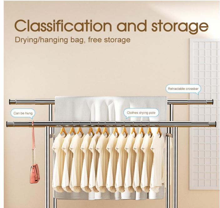 Stainless Steel Clothes Airer - Extra Large Folding Drying Rack with Adjustable Hanging Pole (120-200cm)