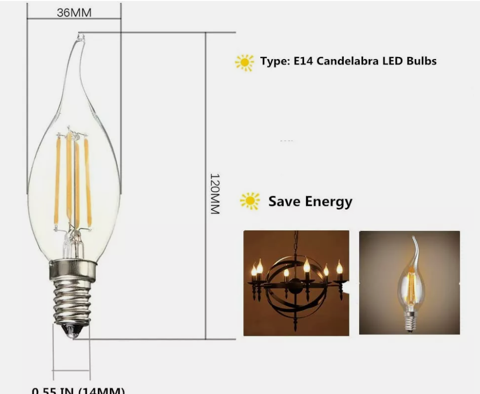 E14 4/6W LED Dimmable Bulb Flame Chandelier Candle Light SES Edison Lamp