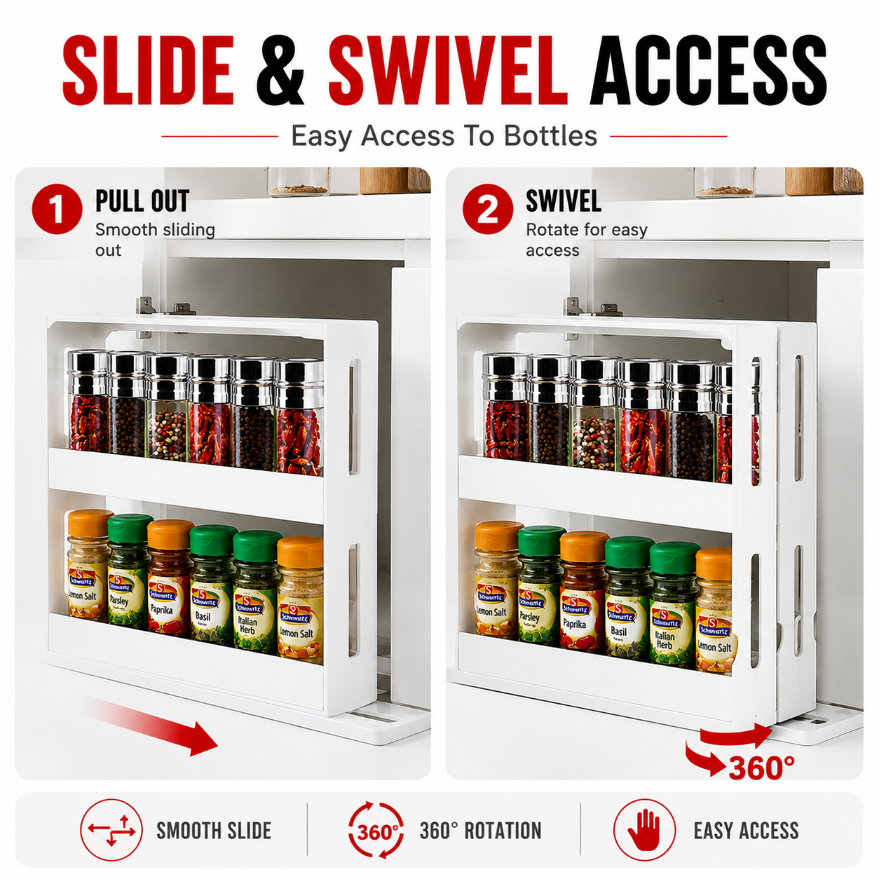 Slide Out Spice Rack Organizer Kitchen Cabinet Swivel Storage Holder