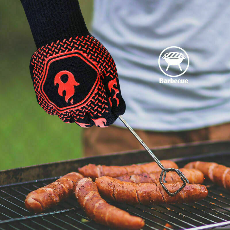 2x Heat Proof Resistant Oven BBQ Gloves Kitchen Cooking Silicone Mitt
