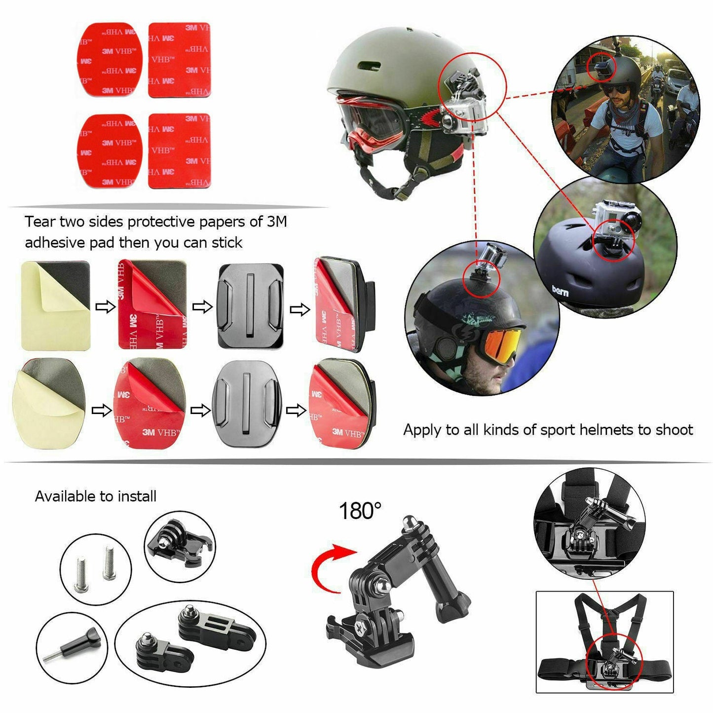 216 pcs Accessories Pack Case Chest Head Floating Monopod GoPro Hero 8 7 6 5 4