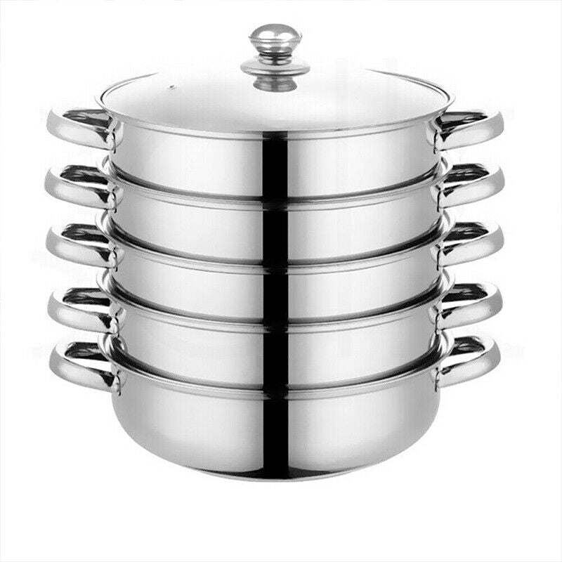 4 /5 Tier Stainless Steel Steamer Meat Vegetable Cooking Steam Pot Cookware AU