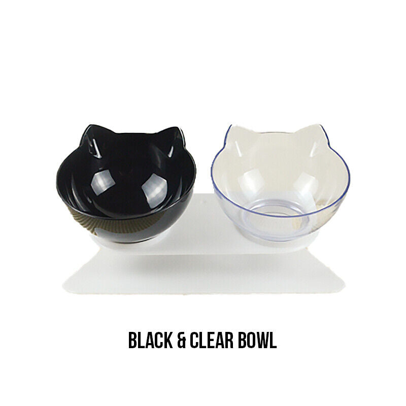 Double Elevated Cat Dog Pet Bowl Feeder Food Water Raised Lifted Stand Bowls