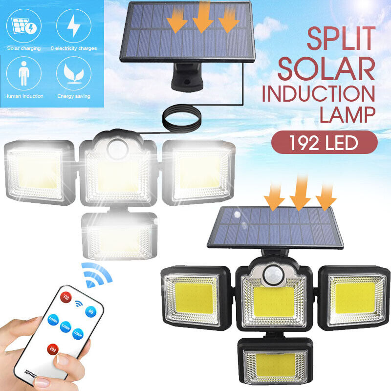 4 Head 192 LED Solar Lights Street Motion Sensor Light Garden Wall Security Lamp