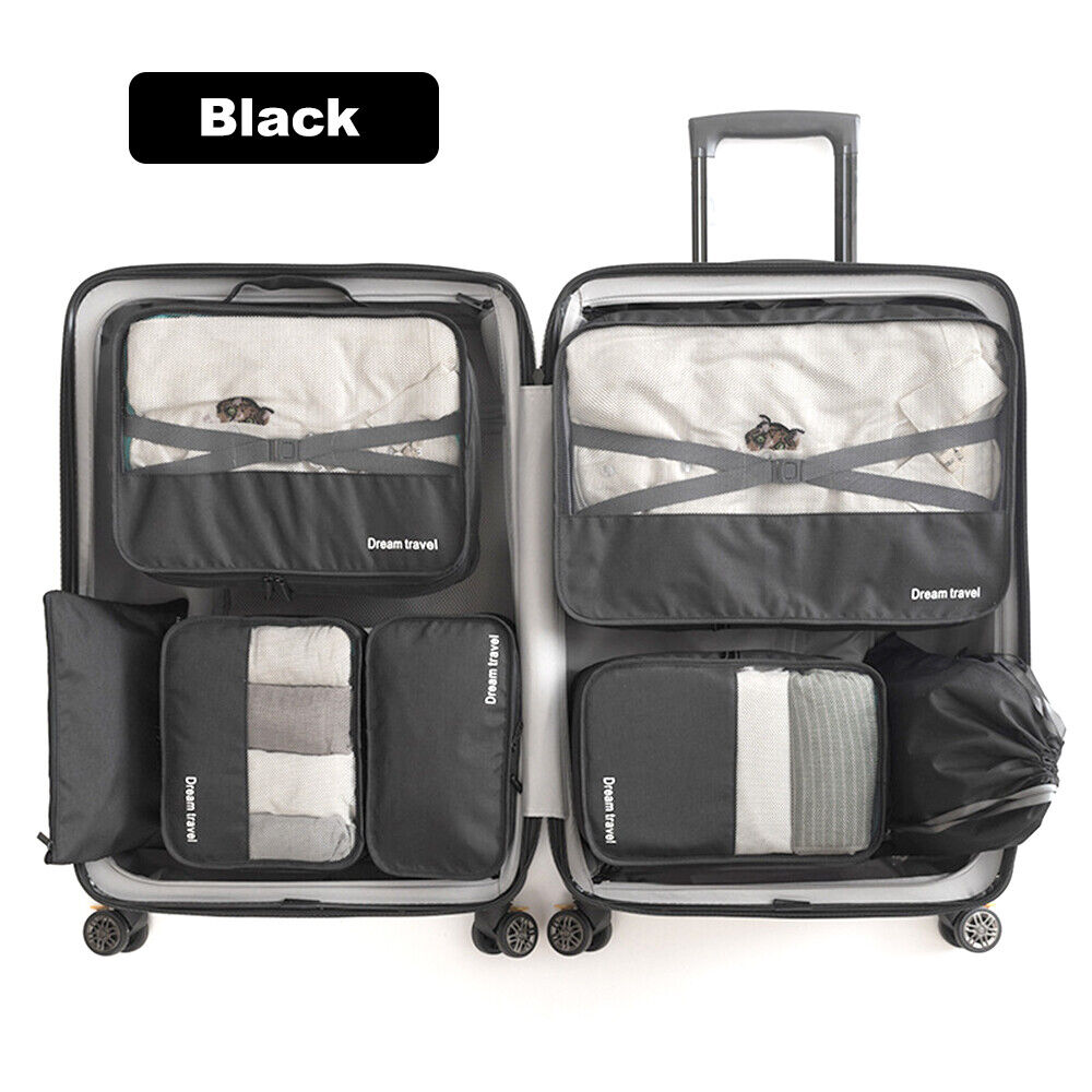 7Pcs Packing Cubes Travel Pouches Luggage Organiser Clothes Suitcase Storage Bag