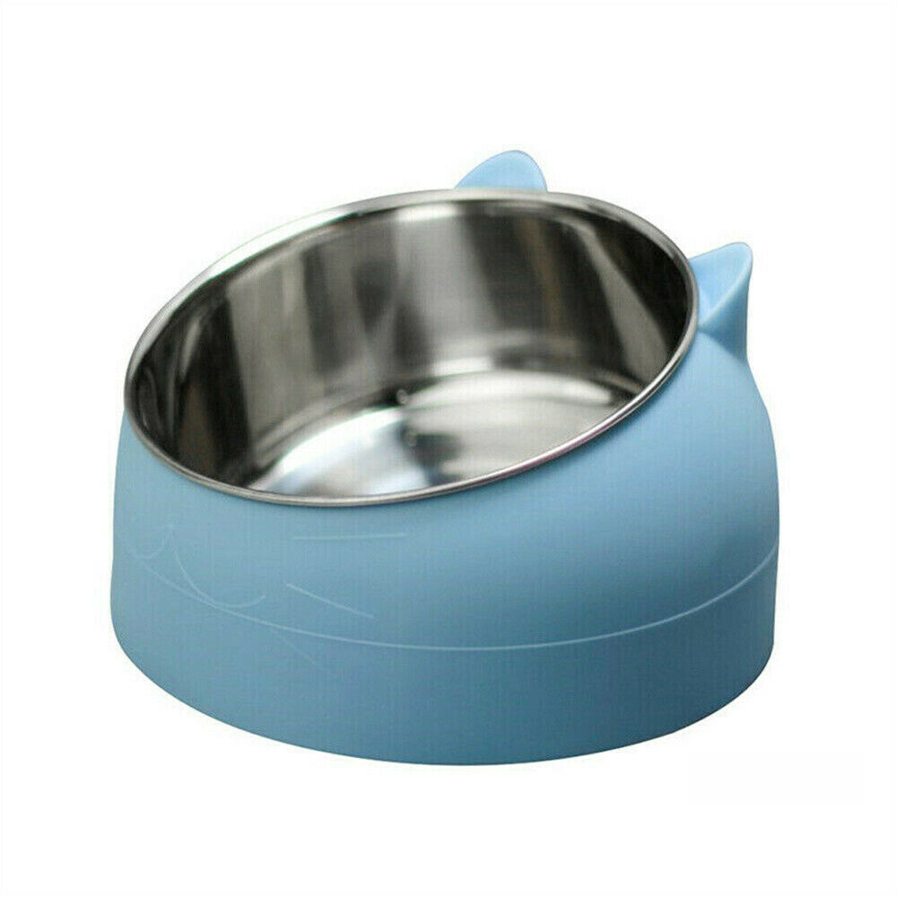 200ml Pet Cat Dog Bowl Stainless Steel Tilted Water Food Feeder No Slip Raised