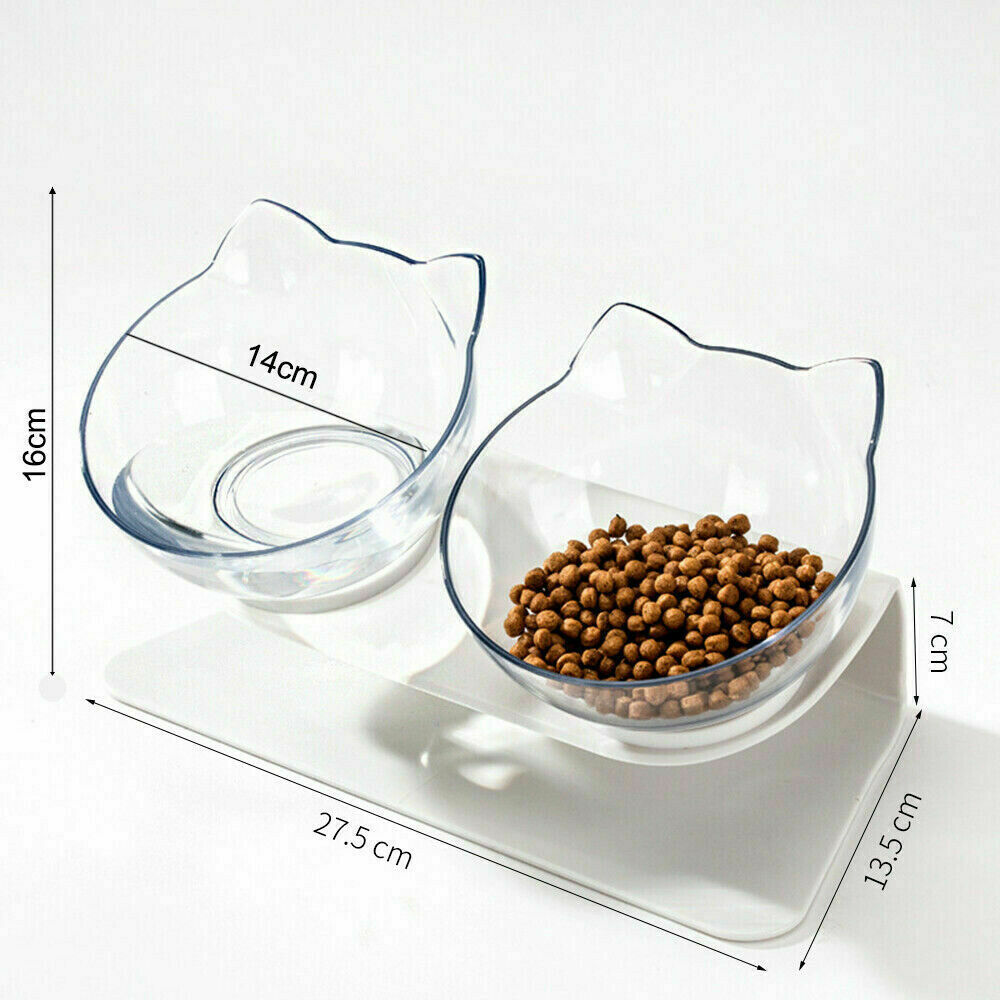Double Elevated Cat Dog Pet Bowl Feeder Food Water Raised Lifted Stand Bowls