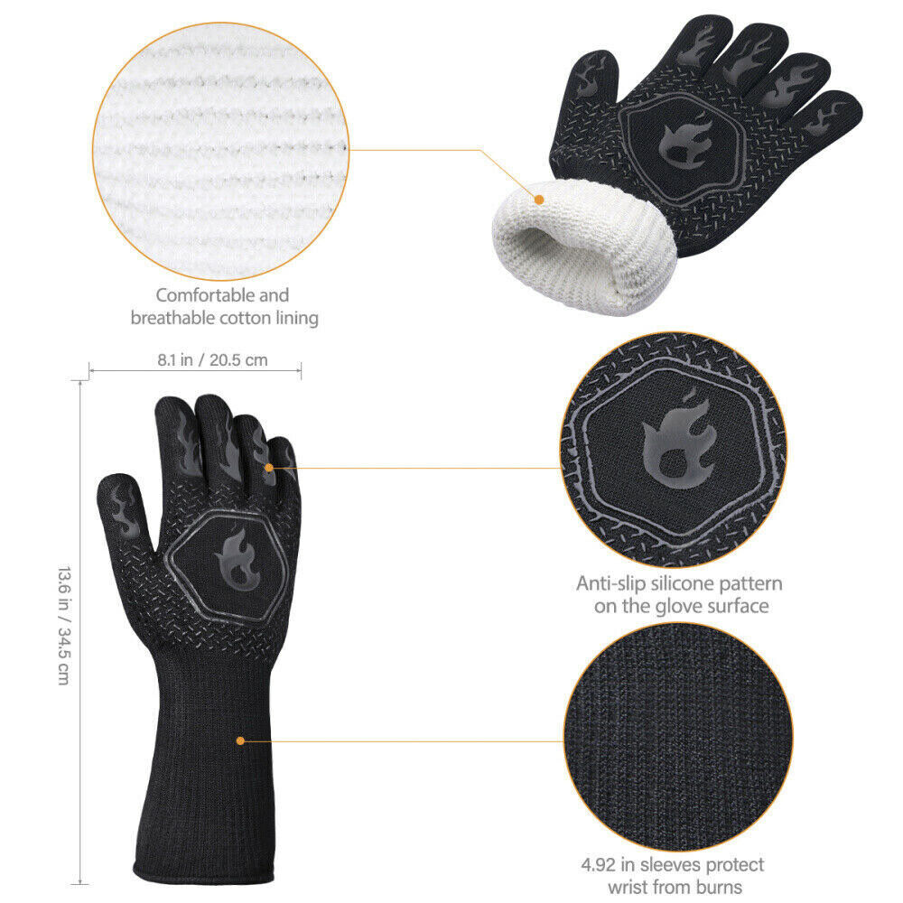2x Heat Proof Resistant Oven BBQ Gloves Kitchen Cooking Silicone Mitt