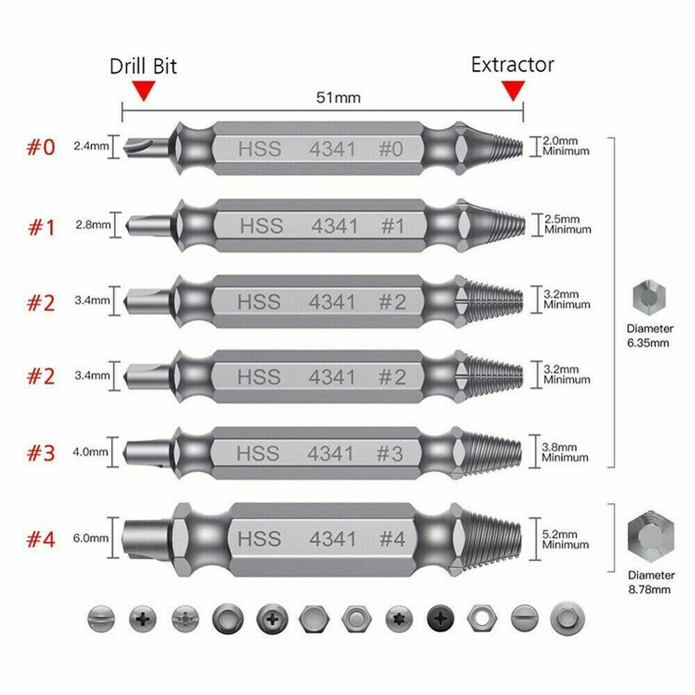 6x Damaged Screw Extractor Easy Out Broken Drill Bit Remover Kit Speed Out New