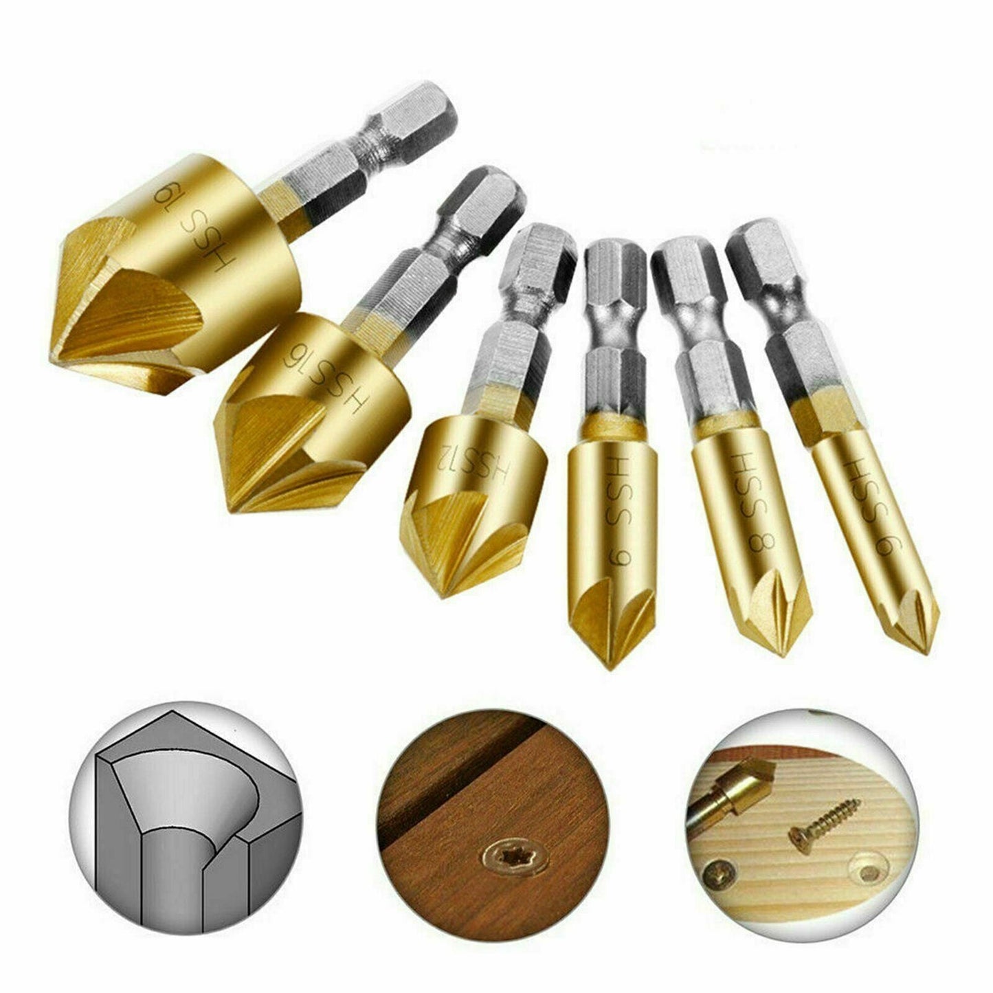 6pcs Countersink Drill Bit Crosshole Cutting Tool Drill Bits Metal Drilling AU
