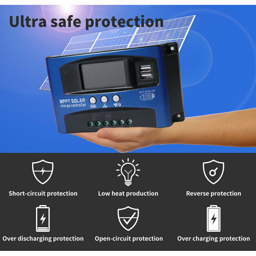 30/40/50/100A Solar Panel Charge Controller 12V 24V Regulator Auto Dual USB Mppt